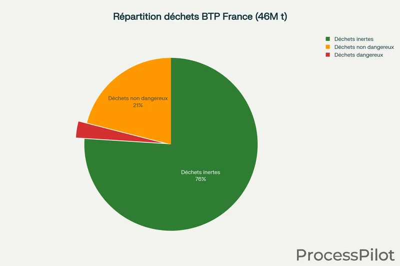 Répartition des déchets du BTP par catégorie en France - 46 millions de tonnes annuelles.