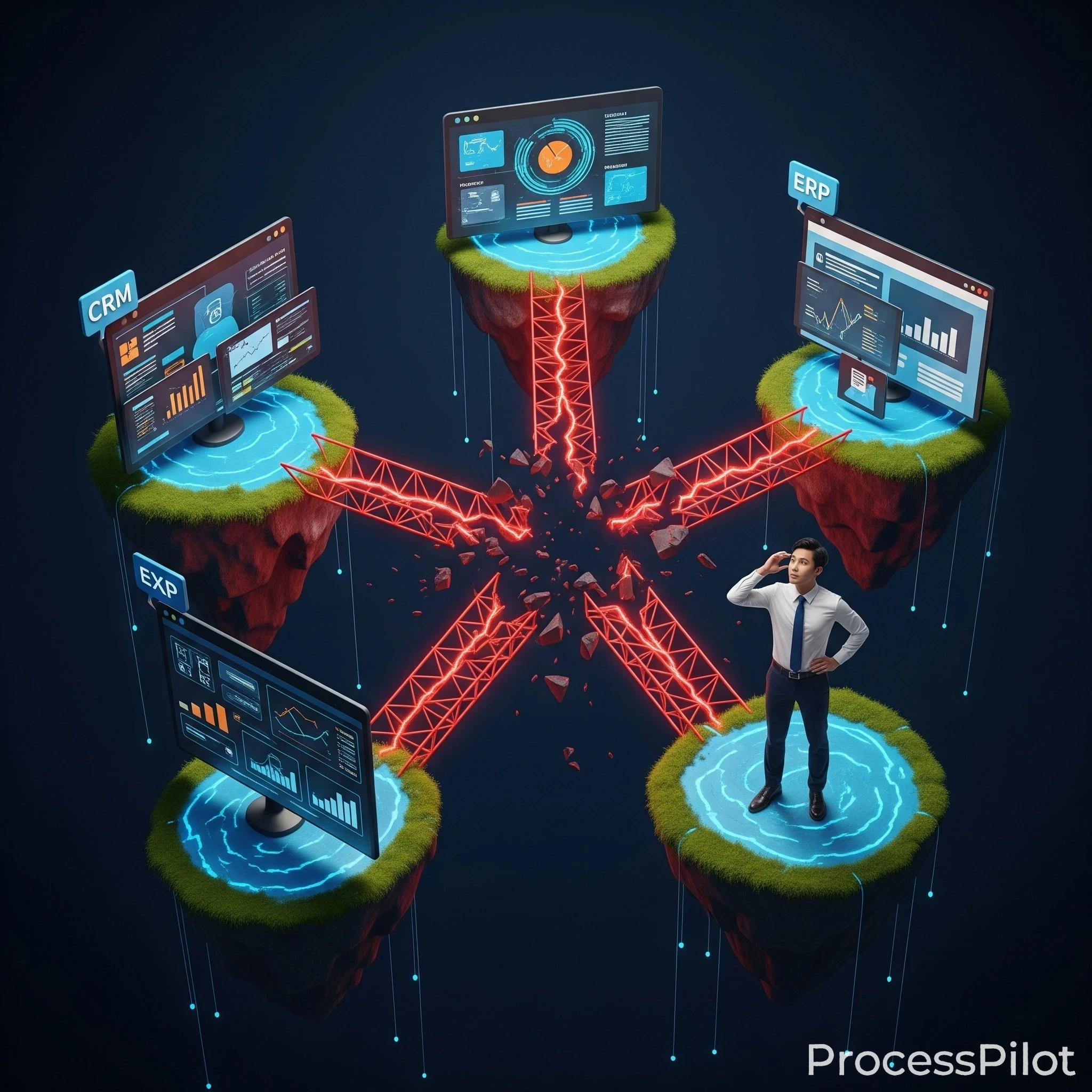 Illustration du chaos des données en silos avec des outils non connectés