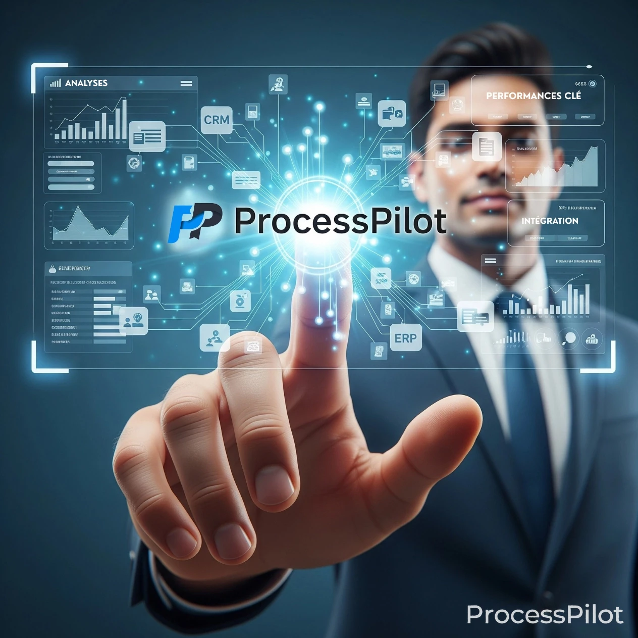 Dirigeant interagissant avec la solution ProcessPilot et ses indicateurs de performance clés